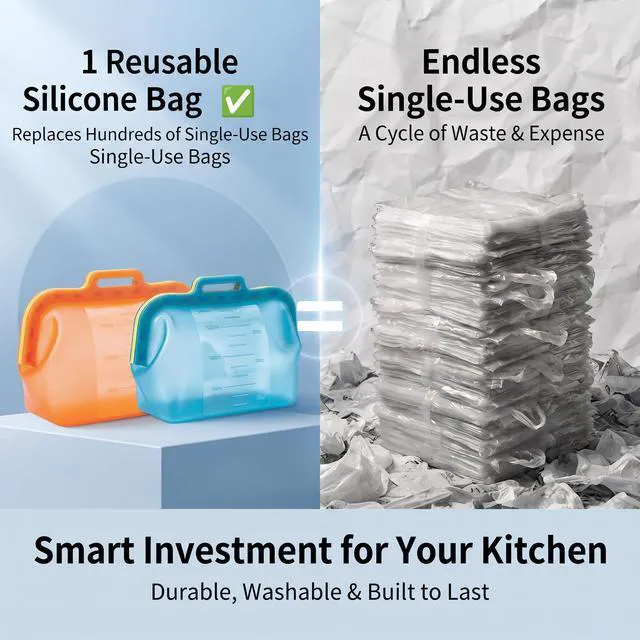 Alt view image 7 of 7 - Reusable Silicone Food Storage Bags, No Harsh Smells, 6-Cup / 50 oz Stand-Up Pouch with Auto-Closing Magnetic Seal, for Lunch, Fruit, Meal Prep, School & Office, Dishwasher & Freezer Safe (1 Pack)