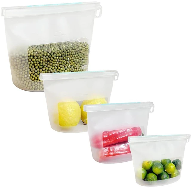 Main image of Reusable Silicone Food Storage Bags (Set of 4), Dishwasher Oven Microwave Freezer Safe, Eco-Friendly Leakproof Sous Vide Bags, Premium Lunch Containers, 1 Snack 2 Sandwich 1 Half Gallon, Clear