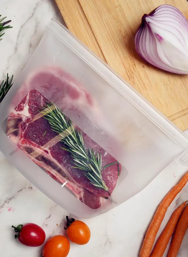 Alt view image 4 of 7 - Reusable Silicone Food Storage Bags (Set of 4), Dishwasher Oven Microwave Freezer Safe, Eco-Friendly Leakproof Sous Vide Bags, Premium Lunch Containers, 1 Snack 2 Sandwich 1 Half Gallon, Clear