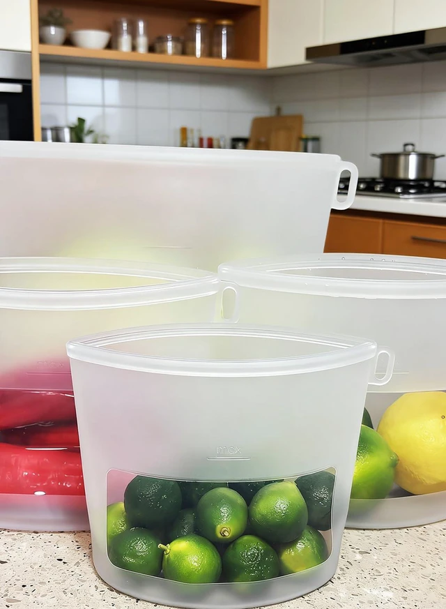 Alt view image 5 of 7 - Reusable Silicone Food Storage Bags (Set of 4), Dishwasher Oven Microwave Freezer Safe, Eco-Friendly Leakproof Sous Vide Bags, Premium Lunch Containers, 1 Snack 2 Sandwich 1 Half Gallon, Clear