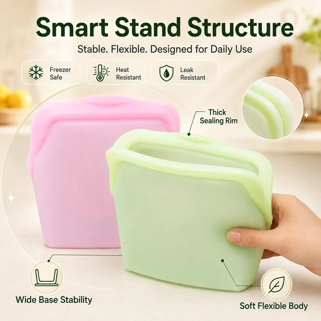 Alt view image 4 of 7 - 2PCS Everbag Silicone Reusable Food Storage Bag,1000ml Stand-Up Freezer | 2pack 1000ml reusable silicone bags in mixed colors for fruit, snacks, lunch, meal prep, fridge and freezer storage.