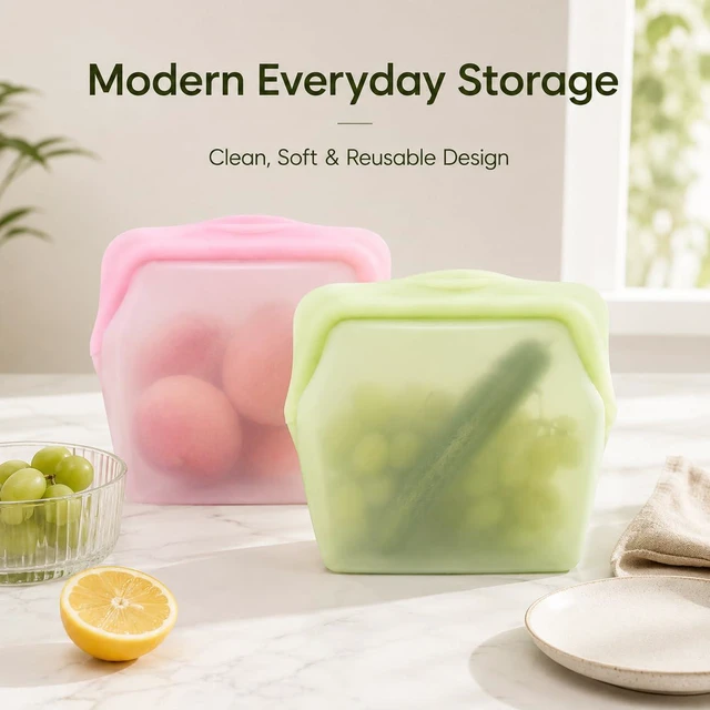 Alt view image 5 of 7 - 2PCS Everbag Silicone Reusable Food Storage Bag,1000ml Stand-Up Freezer | 2pack 1000ml reusable silicone bags in mixed colors for fruit, snacks, lunch, meal prep, fridge and freezer storage.