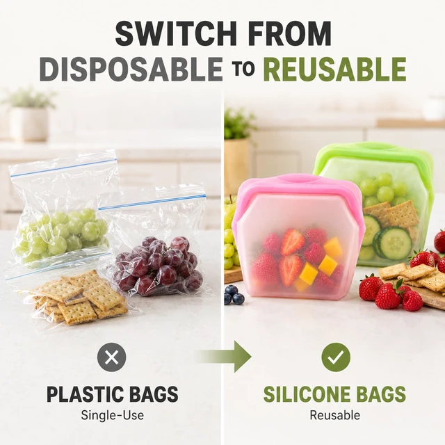 Alt view image 7 of 7 - 2PCS Everbag Silicone Reusable Food Storage Bag,1000ml Stand-Up Freezer | 2pack 1000ml reusable silicone bags in mixed colors for fruit, snacks, lunch, meal prep, fridge and freezer storage.