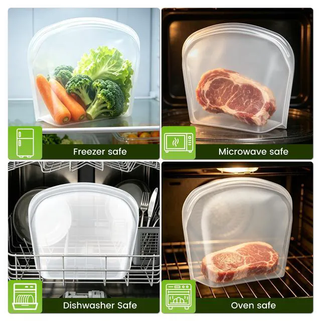 Alt view image 2 of 7 - Reusable Silicone Food Storage Bag Extra Large 124oz Freezer Containers | Stand Up Sandwich Bags Leakproof for Oven, Microwave, Sous Vide for Meal Prep BBQ Camping Picnic Organization - 0.92 Gallons
