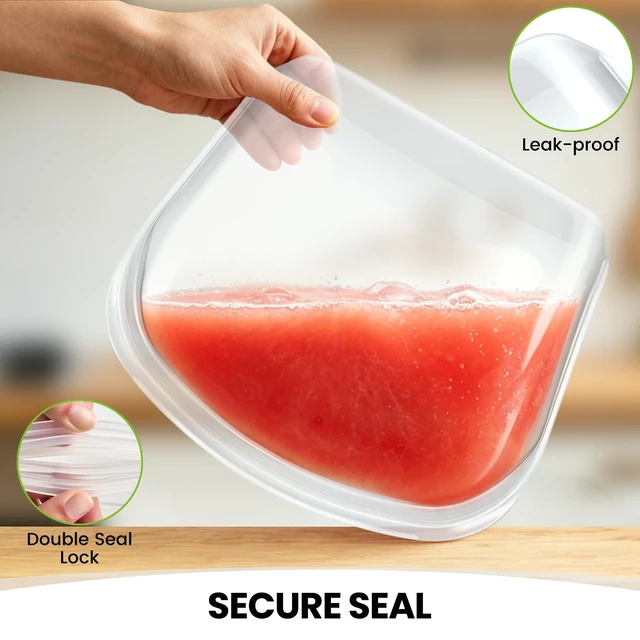 Alt view image 4 of 7 - Reusable Silicone Food Storage Bag Extra Large 124oz Freezer Containers | Stand Up Sandwich Bags Leakproof for Oven, Microwave, Sous Vide for Meal Prep BBQ Camping Picnic Organization - 0.92 Gallons