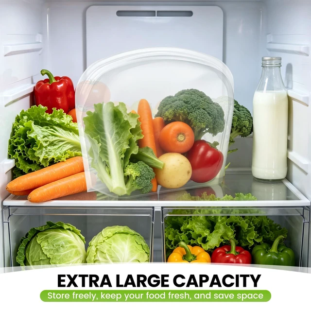 Alt view image 6 of 7 - Reusable Silicone Food Storage Bag Extra Large 124oz Freezer Containers | Stand Up Sandwich Bags Leakproof for Oven, Microwave, Sous Vide for Meal Prep BBQ Camping Picnic Organization - 0.92 Gallons