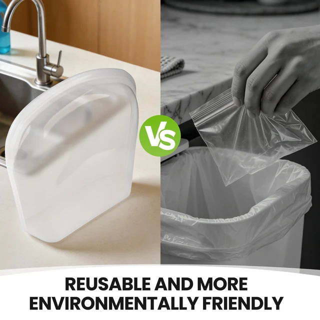 Alt view image 5 of 7 - Reusable Silicone Food Storage Bag Extra Large 124oz Freezer Containers | Stand Up Sandwich Bags Leakproof for Oven, Microwave, Sous Vide for Meal Prep BBQ Camping Picnic Organization - 0.92 Gallons