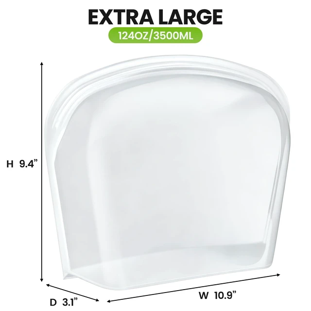 Alt view image 7 of 7 - Reusable Silicone Food Storage Bag Extra Large 124oz Freezer Containers | Stand Up Sandwich Bags Leakproof for Oven, Microwave, Sous Vide for Meal Prep BBQ Camping Picnic Organization - 0.92 Gallons