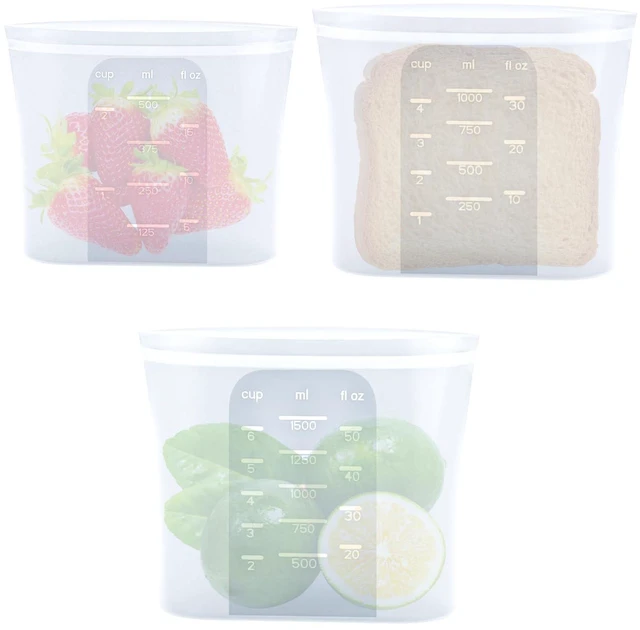 Main image of Reusable Silicone Food Storage Bags Freezer Bags BPA Free | Dishwasher Microwave Safe 17oz/34oz/51oz Stand Up Leakproof with Wide Self-Sealing Zipper Snack Bag