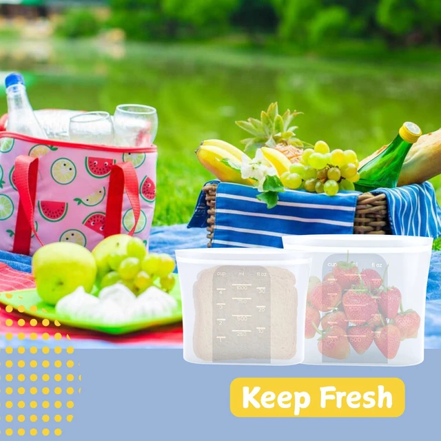Alt view image 2 of 7 - Reusable Silicone Food Storage Bags Freezer Bags BPA Free | Dishwasher Microwave Safe 17oz/34oz/51oz Stand Up Leakproof with Wide Self-Sealing Zipper Snack Bag