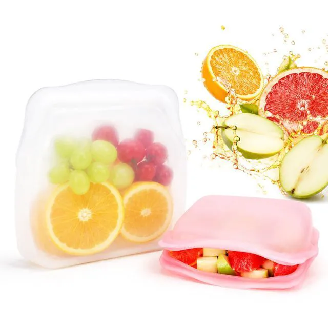 Alt view image 2 of 7 - 2pcs Silicone Storage, Silicone Food Storage Bags, Reusable Silicone Storage Bags, Leak-Proof Upright Freezer Bags, Odor-Resistant, High-Temperature Resistant (Green+Purple)