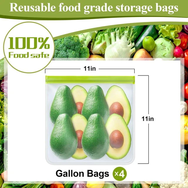 Alt view image 2 of 6 - 4 Pack Reusable Gallon Freezer Bags,Silicone Bags Reusable Storage Baggies,Food Storage Bags, Leakproof Food Storage Containers for Sandwich Snack Travel Picnic, Work, Home Use