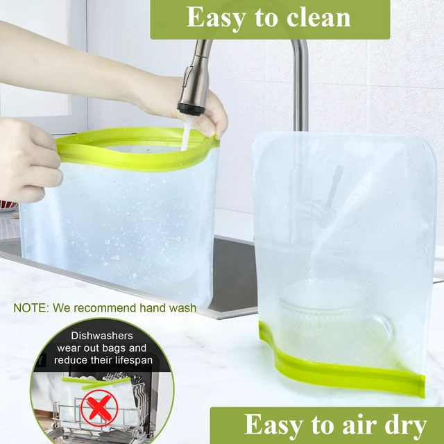 Alt view image 3 of 6 - 4 Pack Reusable Gallon Freezer Bags,Silicone Bags Reusable Storage Baggies,Food Storage Bags, Leakproof Food Storage Containers for Sandwich Snack Travel Picnic, Work, Home Use