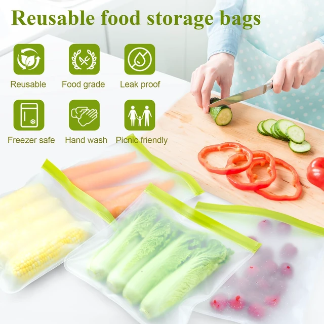 Alt view image 5 of 6 - 4 Pack Reusable Gallon Freezer Bags,Silicone Bags Reusable Storage Baggies,Food Storage Bags, Leakproof Food Storage Containers for Sandwich Snack Travel Picnic, Work, Home Use