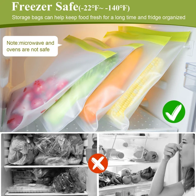 Alt view image 4 of 6 - 4 Pack Reusable Gallon Freezer Bags,Silicone Bags Reusable Storage Baggies,Food Storage Bags, Leakproof Food Storage Containers for Sandwich Snack Travel Picnic, Work, Home Use