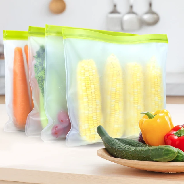 Alt view image 6 of 6 - 4 Pack Reusable Gallon Freezer Bags,Silicone Bags Reusable Storage Baggies,Food Storage Bags, Leakproof Food Storage Containers for Sandwich Snack Travel Picnic, Work, Home Use