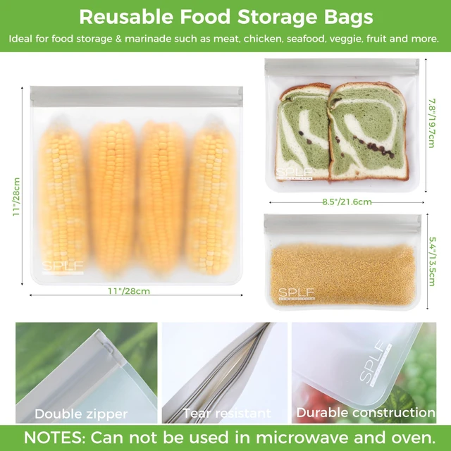 Alt view image 3 of 7 - 12 Pack Dishwasher Safe Reusable Food Storage Bags, Gray | Extra Thick Freezer Bags Leakproof Silicone and Plastic Free Food Lunch Bag-5 Sandwich 5 Snack 2 Gallon
