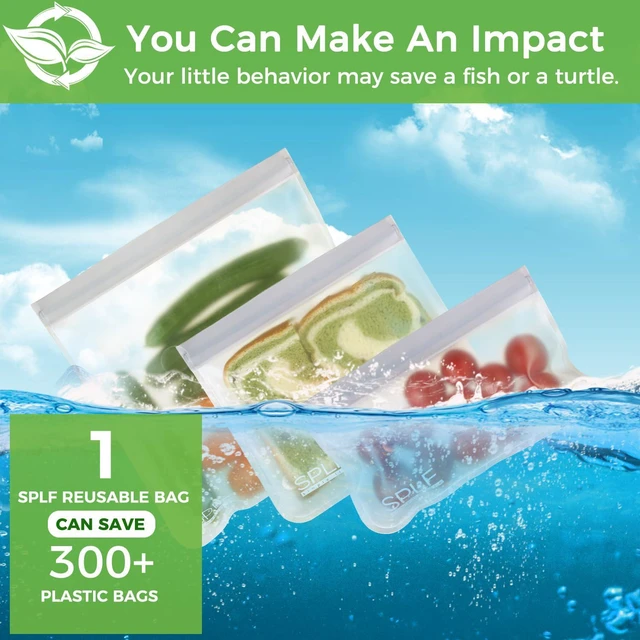 Alt view image 7 of 7 - 10 Pack Reusable Sandwich Bags Dishwasher Safe, Gray | Reusable Quart Freezer Bags, Extra Thick Leakproof Food Storage Bags Silicone Free for Marinate Meats, Cereal, Lunch, Travel