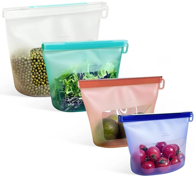 Main image of Reusable Silicone Food Storage Bags (Set of 4), Dishwasher Oven Microwave Freezer Safe, Eco-Friendly Leakproof Sous Vide Bags, Premium Lunch Containers, 1 Snack 2 Sandwich 1 Half Gallon, Mixed