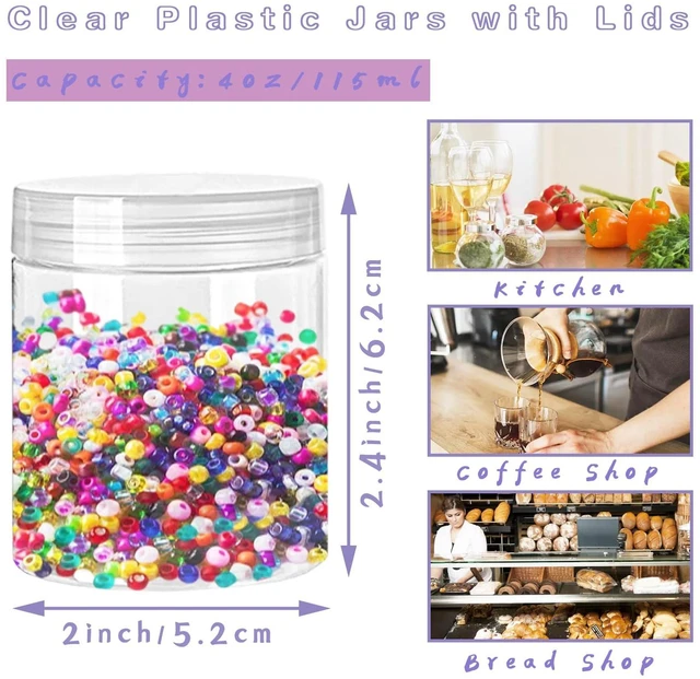 Alt view image 2 of 7 - 20 Pack 4oz Clear Plastic Jars with Lids,115ml Wide-Mouth Refillable Storage Containers,Empty Round Containers for Candy,Beads,Lotion,Slime Making and Food Storage