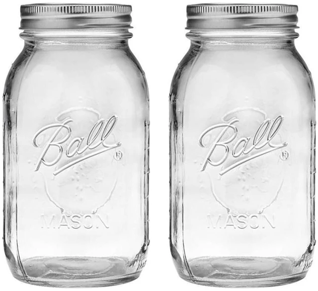 Main image of Regular Mouth 32-Ounces Mason Jar with Lids and Bands, Clear,(Pack Of 2)