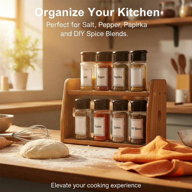 Alt view image 4 of 7 - 6 Pcs Plastic Spice Jars with Shaker Lids, 3 oz (Black Lid) | Clear Seasoning Containers, for Spice Rack, Drawer, Cabinet Storage