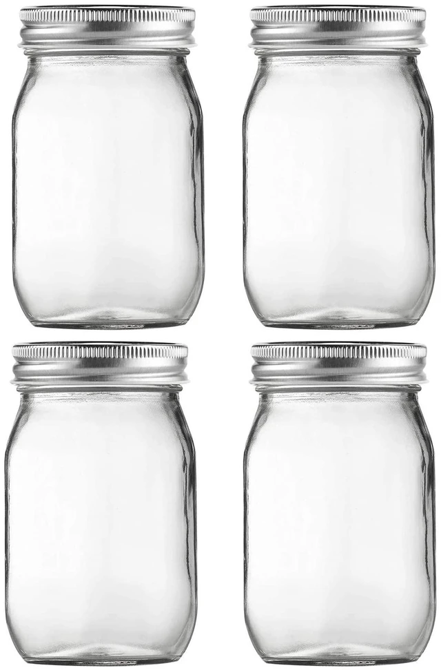 Main image of Glass Mason Jars, 16oz Regular Mouth Canning Jar with Airtight Lids, 4 Pack | Small Sealing Containers, Glass Jars, Durable Clear Glass Material, for Food Storage, Overnight Oats, Meal Prep, Candy