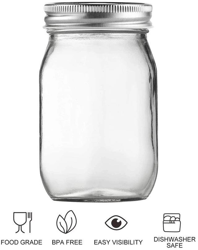 Alt view image 4 of 7 - Glass Mason Jars, 16oz Regular Mouth Canning Jar with Airtight Lids, 4 Pack | Small Sealing Containers, Glass Jars, Durable Clear Glass Material, for Food Storage, Overnight Oats, Meal Prep, Candy