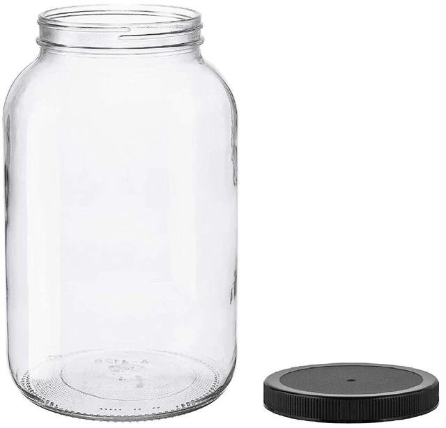 Main image of 1 Gallon Glass Jar, Black Plastic Lid | Wide Mouth, USDA Certified, BPA-Free, For Fermenting, Storing, Canning