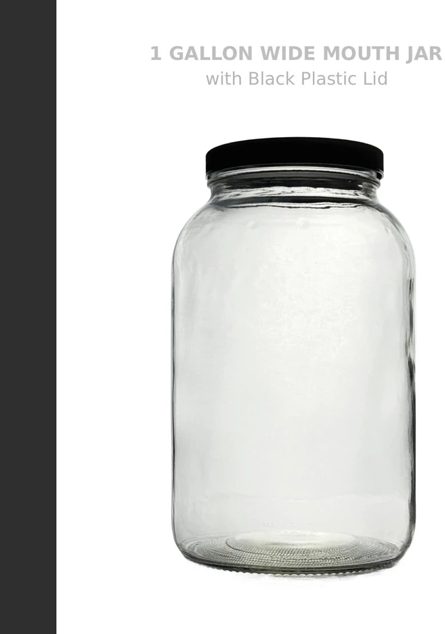 Alt view image 2 of 5 - 1 Gallon Glass Jar, Black Plastic Lid | Wide Mouth, USDA Certified, BPA-Free, For Fermenting, Storing, Canning