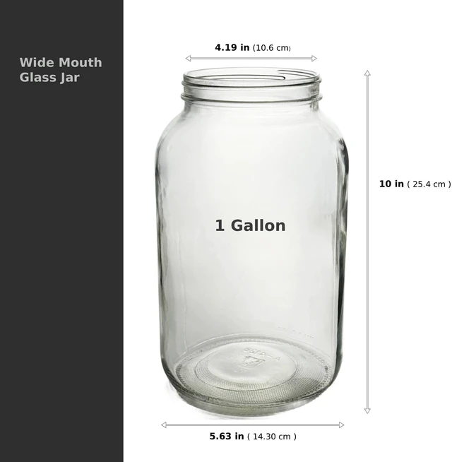 Alt view image 3 of 5 - 1 Gallon Glass Jar, Black Plastic Lid | Wide Mouth, USDA Certified, BPA-Free, For Fermenting, Storing, Canning