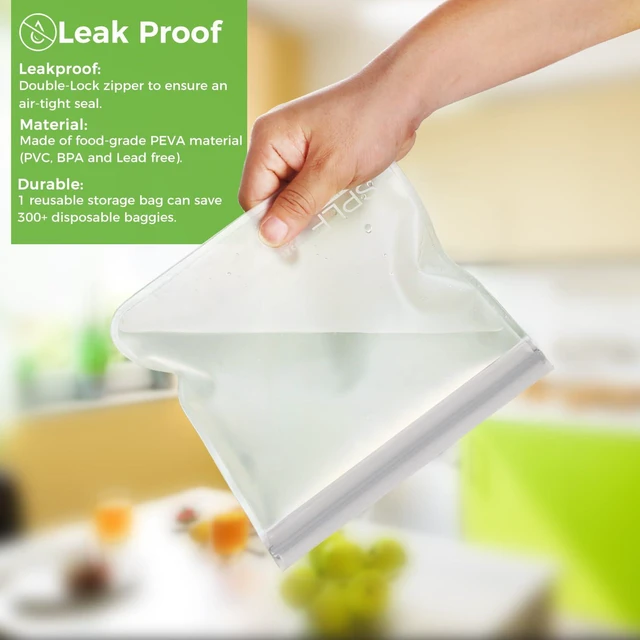 Alt view image 4 of 7 - 10 Pack Reusable Sandwich Bags Dishwasher Safe, Gray | Reusable Quart Freezer Bags, Extra Thick Leakproof Food Storage Bags Silicone Free for Marinate Meats, Cereal, Lunch, Travel