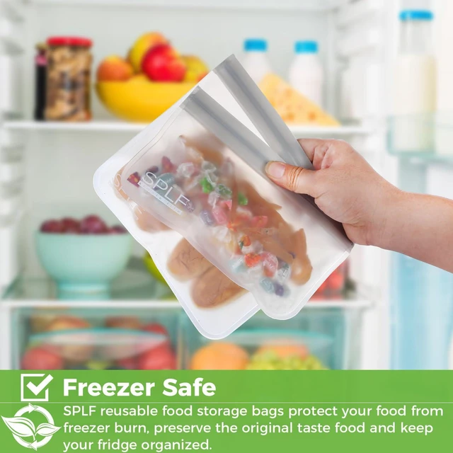 Alt view image 5 of 7 - 10 Pack Reusable Sandwich Bags Dishwasher Safe, Gray | Reusable Quart Freezer Bags, Extra Thick Leakproof Food Storage Bags Silicone Free for Marinate Meats, Cereal, Lunch, Travel