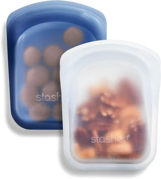 Main image of Reusable Silicone Pocket Bags, 2-Pack, Deep Ocean, 4 oz | Food-Safe Silicone, Freezer, Microwave, Dishwasher, Oven Safe, Meal Prep, Travel Pouch, BPA-Free, Eco-Friendly, TSA Friendly
