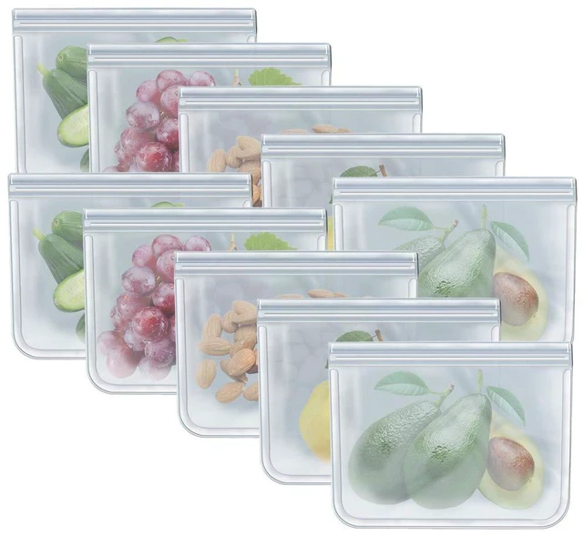 Main image of 10 Pack Quart Freezer Bags, Reusable Food Storage Bags for Vegetable, Liquid, Snack, Meat, Sandwich, 8.46x7.28 Inch