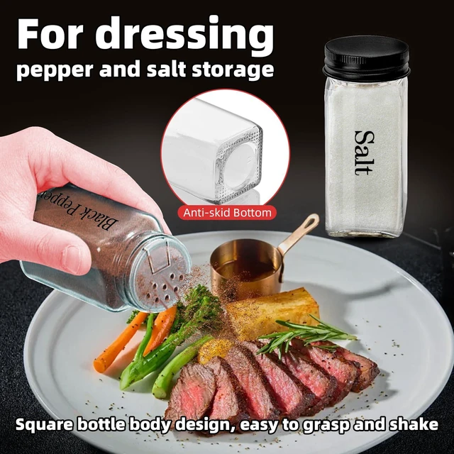 Alt view image 4 of 6 - 2Pcs 4oz Square Glass Spice Jars with Label, Empty Containers with black iron Lids , Square Seasoning Containers Trial and Supplement Set, Small Seasoning Bottles for Salt, Herbs, Sugar, Pepper (2)