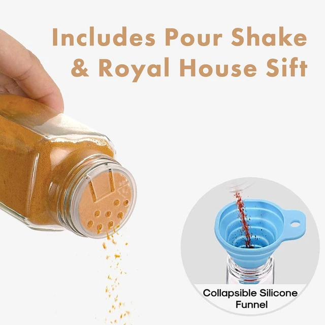 Alt view image 3 of 7 - 12 Pcs Glass Spice Jars/Bottles - 4oz Empty Square Spice Containers with Spice Labels and Airtight Metal Caps with Shaker Lids
