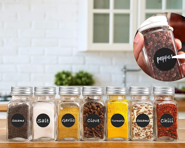 Alt view image 4 of 7 - 12 Pcs Glass Spice Jars/Bottles - 4oz Empty Square Spice Containers with Spice Labels and Airtight Metal Caps with Shaker Lids