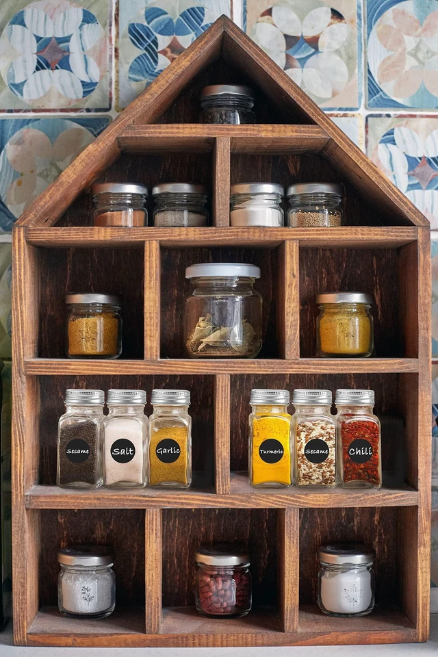Alt view image 7 of 7 - 12 Pcs Glass Spice Jars/Bottles - 4oz Empty Square Spice Containers with Spice Labels and Airtight Metal Caps with Shaker Lids