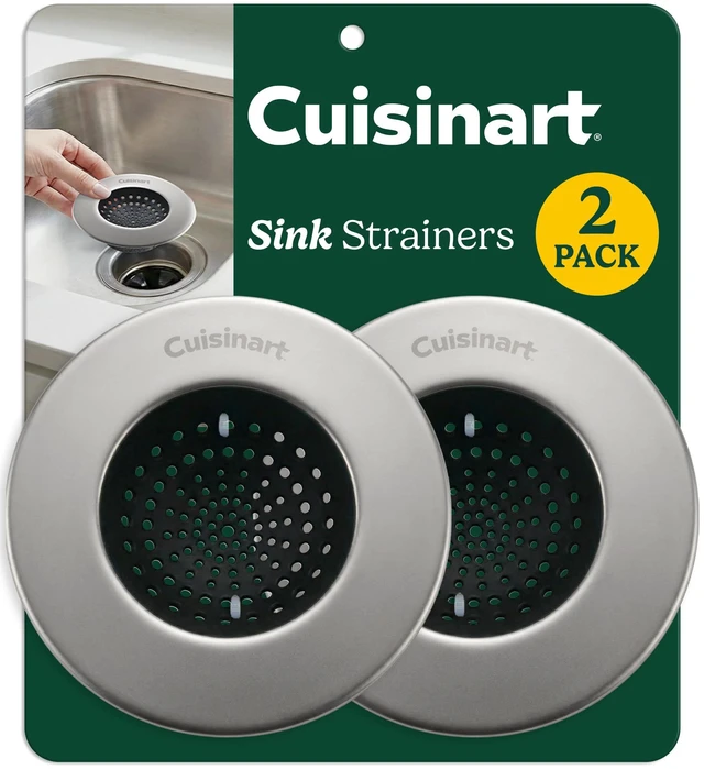 Main image of Cuisinart Sink Strainers- 2 Pack Kitchen Sink Drain Strainer & Food Catcher with Enamel-Coated Stainless Steel Rim and Silicone Base, Fits Standard 3.5" Drains, Outer Diameter 4.35", Scratch-Safe