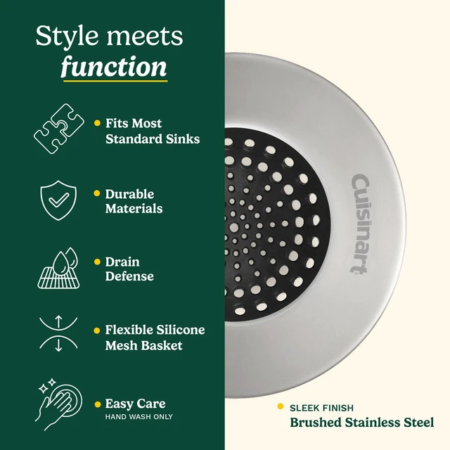 Alt view image 4 of 6 - Cuisinart Sink Strainers- 2 Pack Kitchen Sink Drain Strainer & Food Catcher with Enamel-Coated Stainless Steel Rim and Silicone Base, Fits Standard 3.5" Drains, Outer Diameter 4.35", Scratch-Safe