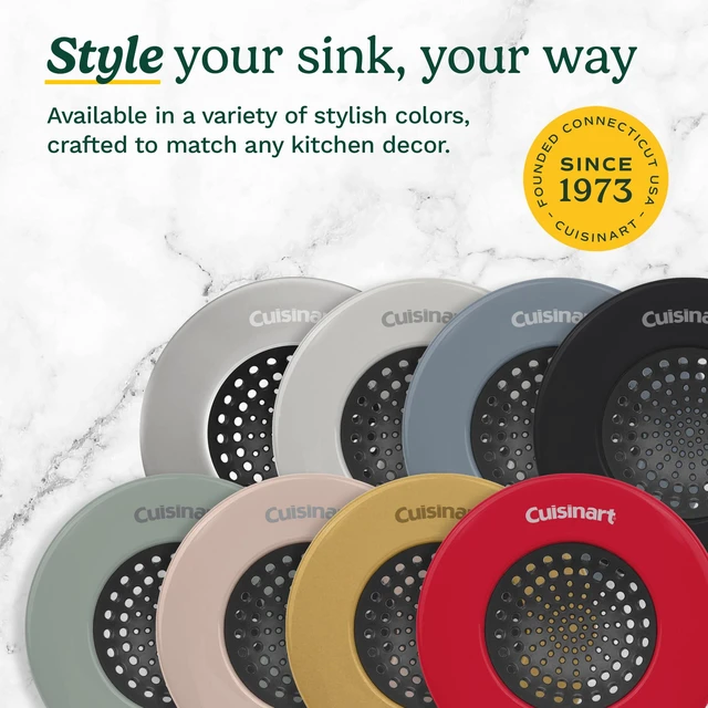 Alt view image 6 of 6 - Cuisinart Sink Strainers- 2 Pack Kitchen Sink Drain Strainer & Food Catcher with Enamel-Coated Stainless Steel Rim and Silicone Base, Fits Standard 3.5" Drains, Outer Diameter 4.35", Scratch-Safe