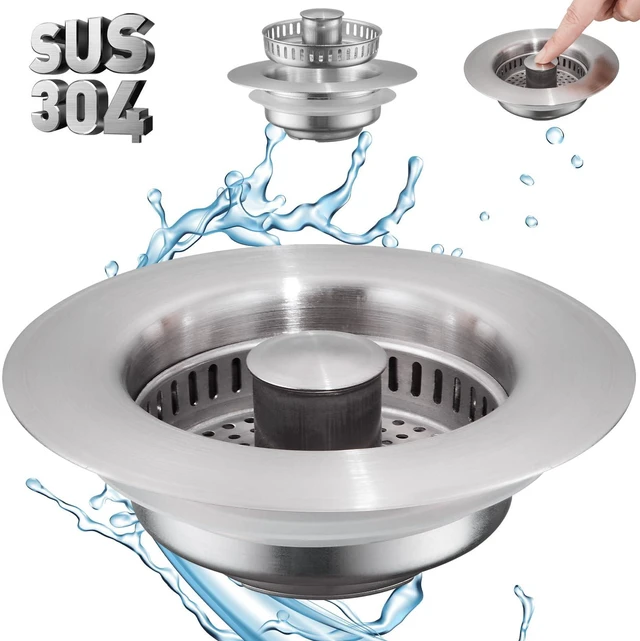 Main image of 4 in 1 Kitchen Sink Drain Strainer Stopper | Pollock SUS304 Stainless Steel Pop-up Kitchen Sink Stopper with Strainer Basket, Anti-Clogging Kitchen Sink Plug