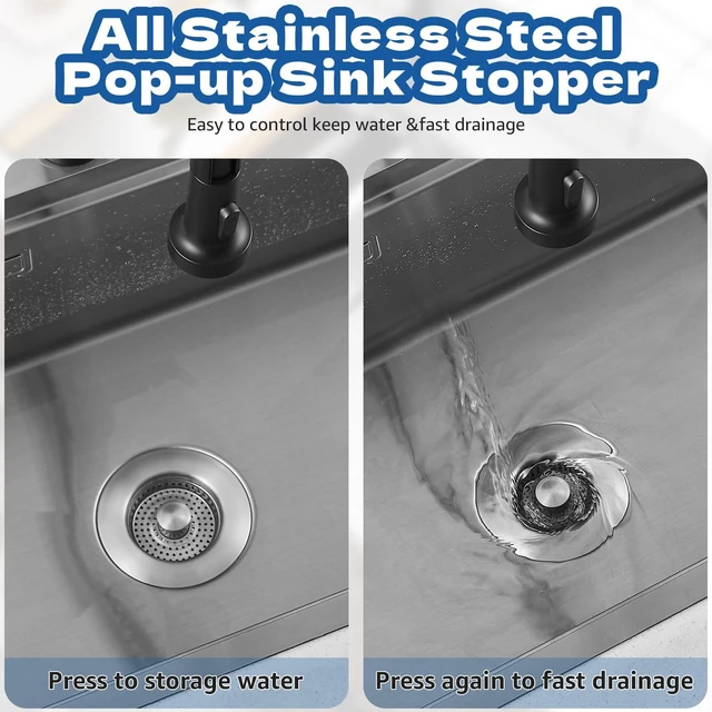 Alt view image 3 of 6 - 4 in 1 Kitchen Sink Drain Strainer Stopper | Pollock SUS304 Stainless Steel Pop-up Kitchen Sink Stopper with Strainer Basket, Anti-Clogging Kitchen Sink Plug