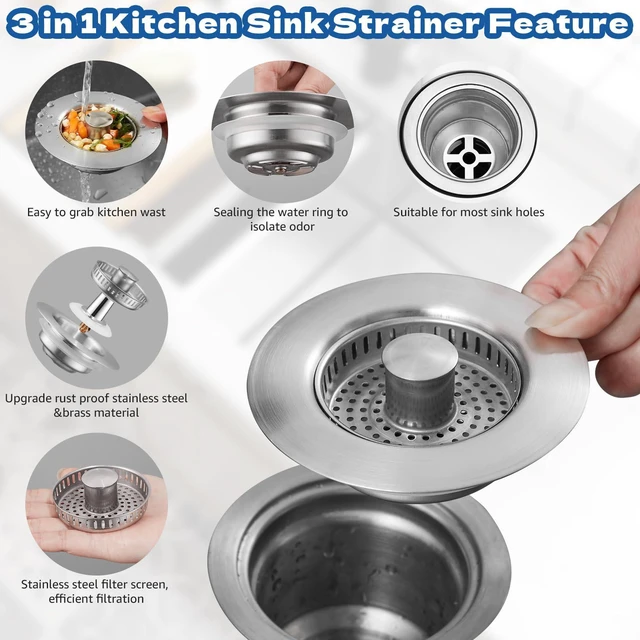 Alt view image 4 of 6 - 4 in 1 Kitchen Sink Drain Strainer Stopper | Pollock SUS304 Stainless Steel Pop-up Kitchen Sink Stopper with Strainer Basket, Anti-Clogging Kitchen Sink Plug
