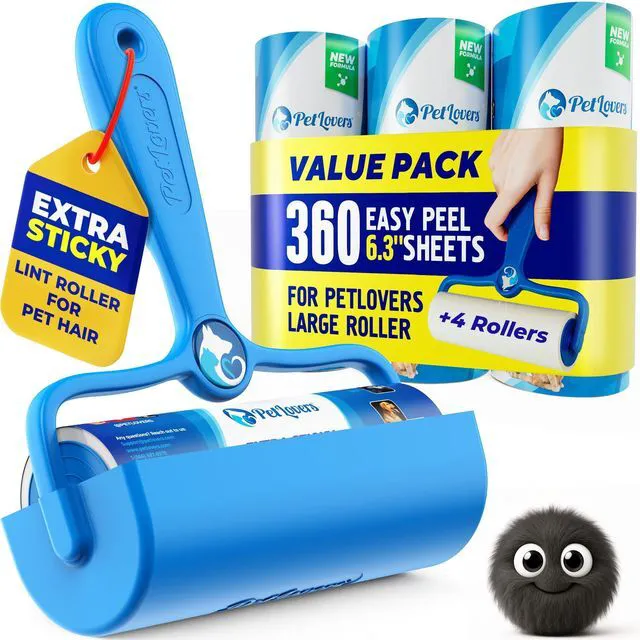 Main image of 6.3" Large Lint Roller for Pet Hair Extra Sticky 360 Sheets, Ideal for Pet Hair Removal from Furniture & Clothes, Dog and Cat Lint Remover 4 Pack