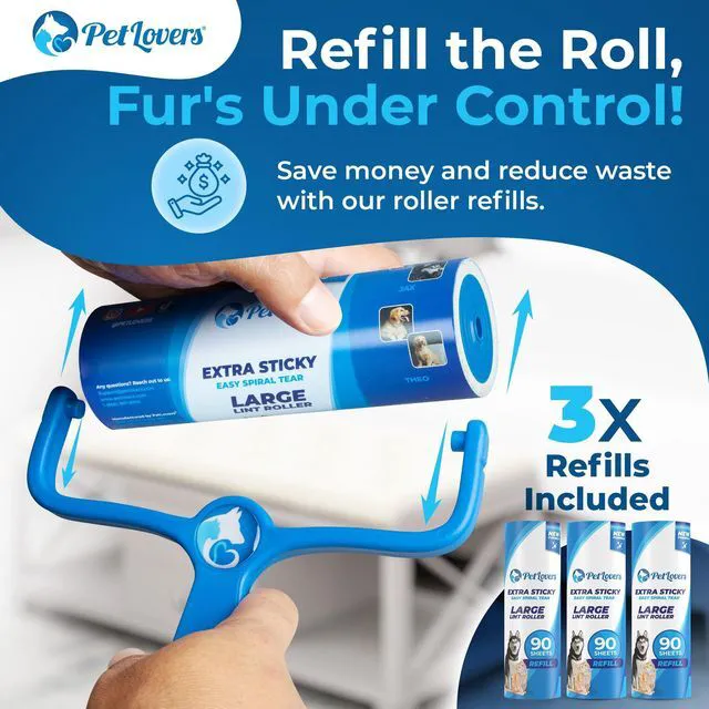 Alt view image 7 of 7 - 6.3" Large Lint Roller for Pet Hair Extra Sticky 360 Sheets, Ideal for Pet Hair Removal from Furniture & Clothes, Dog and Cat Lint Remover 4 Pack