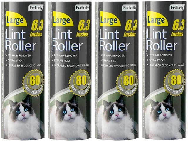Main image of Large Lint Rollers Pet Hair Extra Sticky Refills,Mega Value Set 6.3 inches Wider with 320 Sheets for Cat and Dog Hair Removal,80 Sheets Per Roller