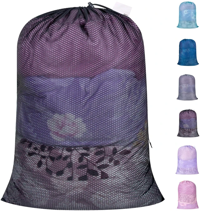 Main image of Heavy Duty Diamond Mesh Laundry Bag, 24x36", Black | Extra Large Laundry Hamper Bag, Holds 2-3 Loads, Tear Resistant Mesh, Breathable Design, Drawstring Closure