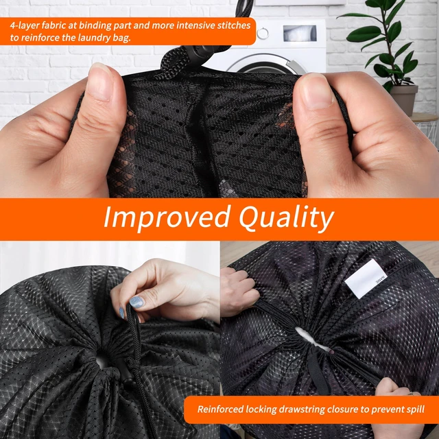 Alt view image 4 of 7 - Heavy Duty Diamond Mesh Laundry Bag, 24x36", Black | Extra Large Laundry Hamper Bag, Holds 2-3 Loads, Tear Resistant Mesh, Breathable Design, Drawstring Closure